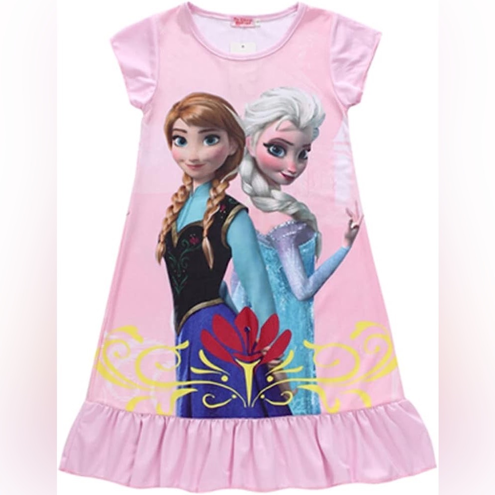 Princess Nightgown Frozen Elsa & Ana Silk Fairytale Disney Princess Pajamas Pink